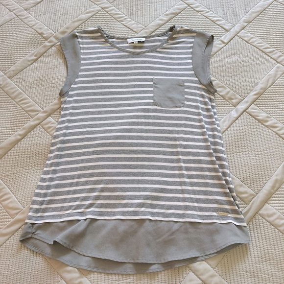 Calvin Klein Tops - 2/$10 Calvin Klein Striped Cap sleeve mixed media tee top Sz S white & gray